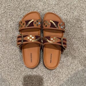 Free People Brown and Gold Bohemian Sandals